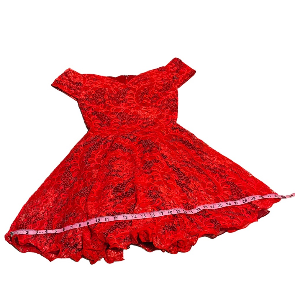Off-Shoulder Red Lace Party Dress - Picture 14 of 16